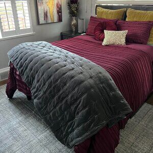 West Elm Lush Velvet Tack Stitch Full/Queen Gray/silver Quilt (NO shams)